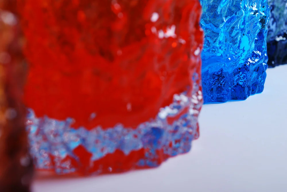 Whitefriars set colorful glass 'Textured Bark' by Geoffrey